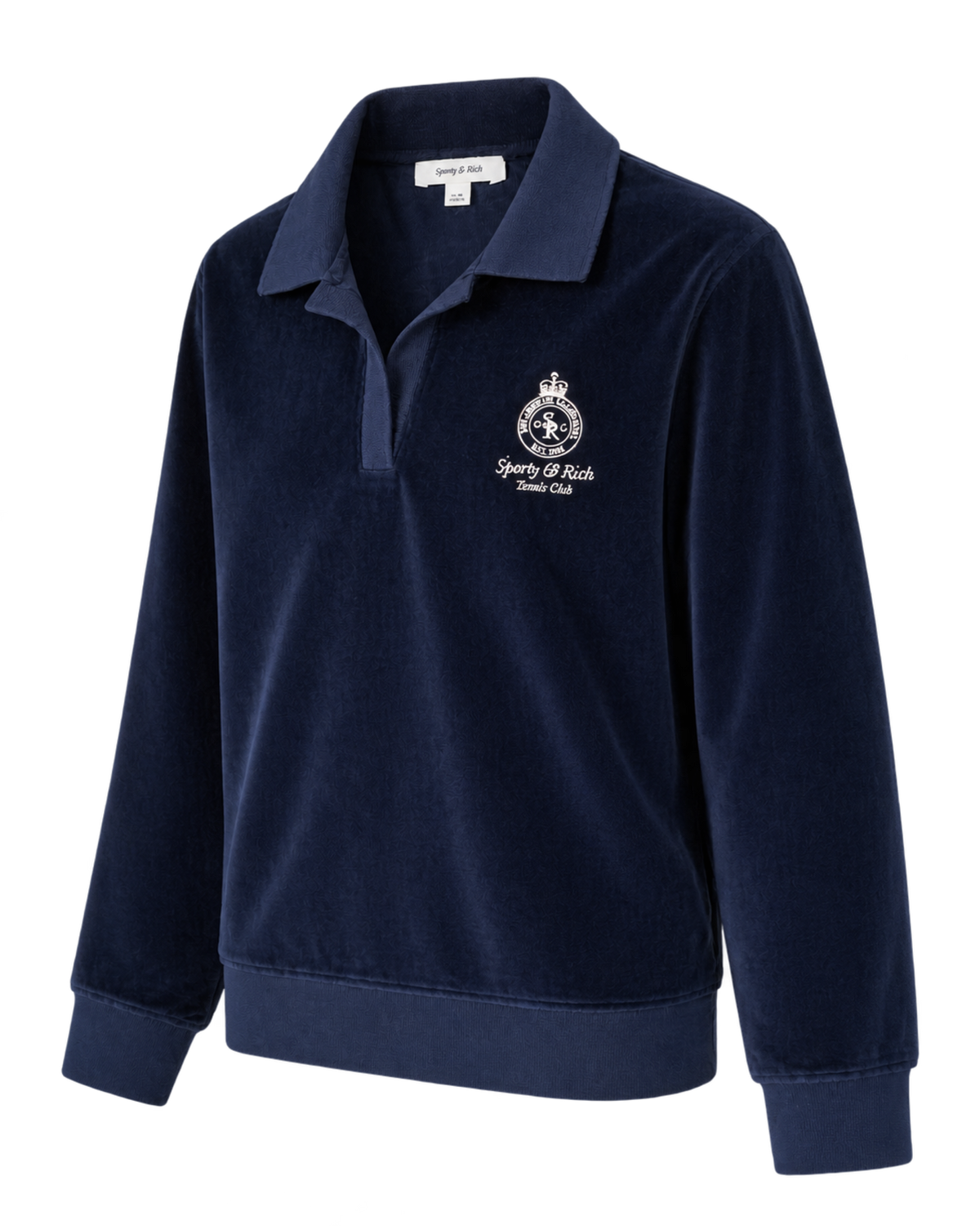 Crown Tennis Velour Polo - Navy/Ecru