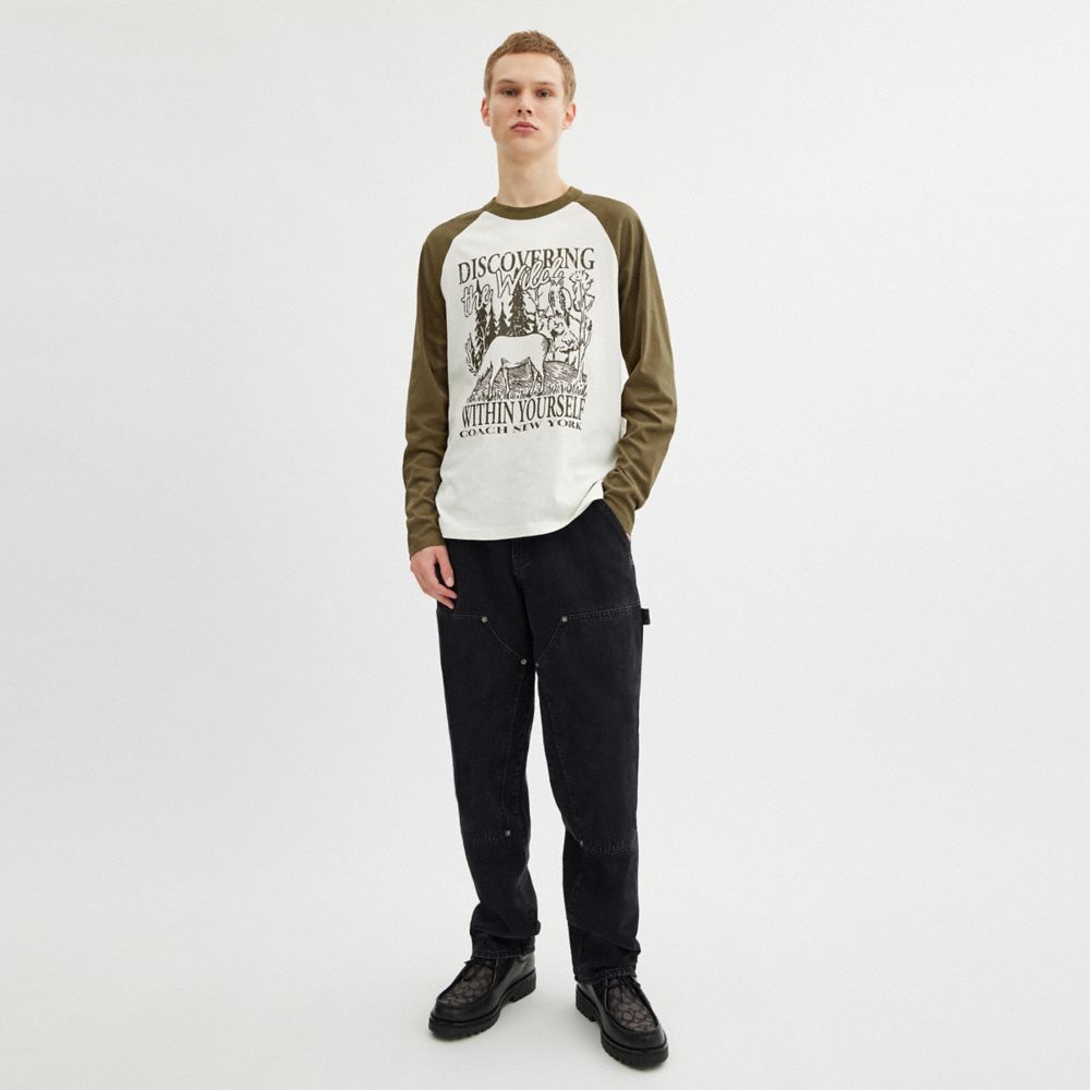 Wild Raglan Crewneck Long Sleeve T Shirt In Organic Cotton