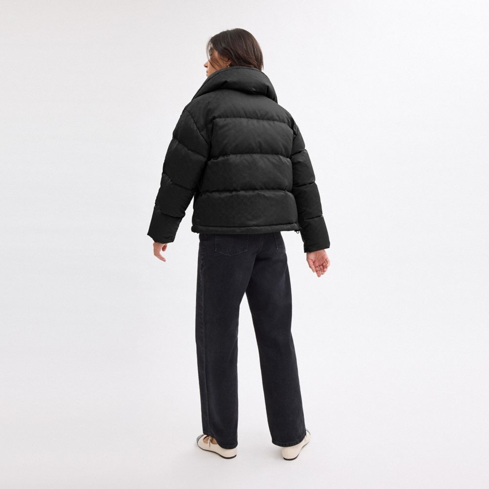 Signature Jacquard Short Puffer In Recycled Polyamide