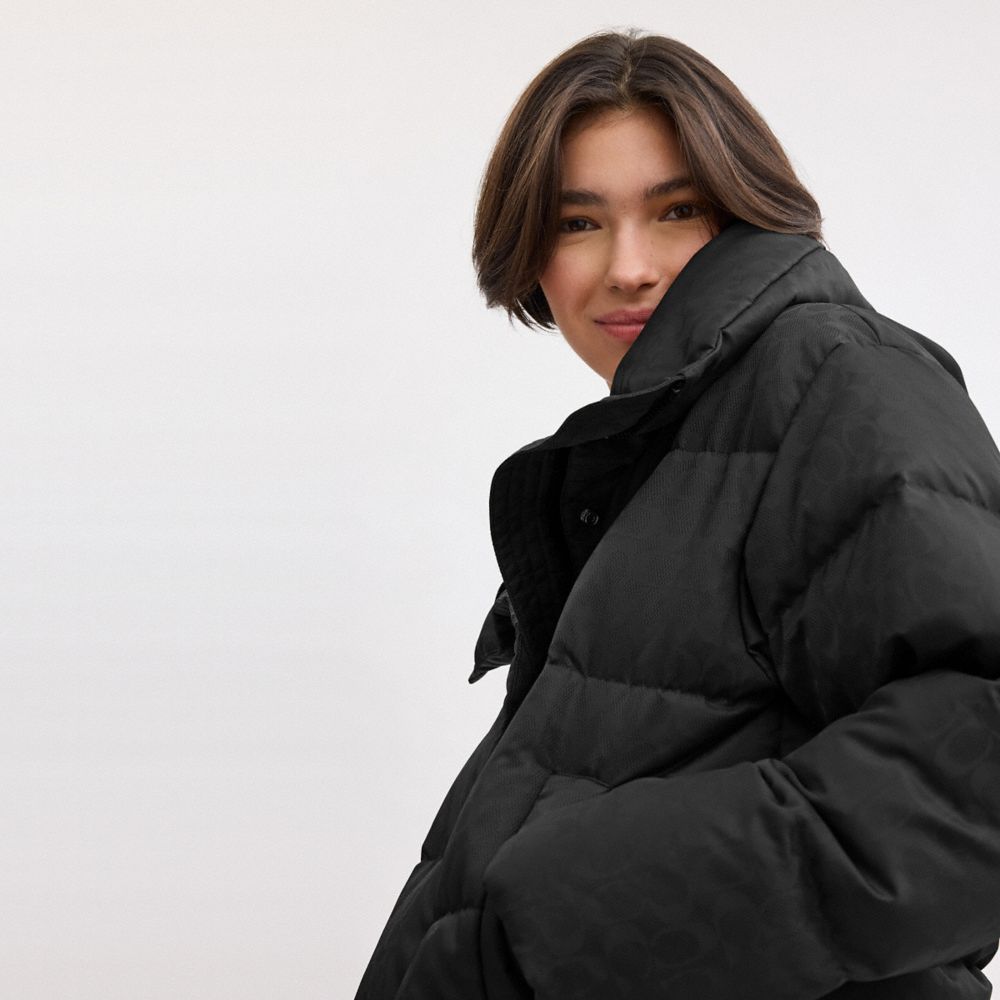Signature Jacquard Short Puffer In Recycled Polyamide