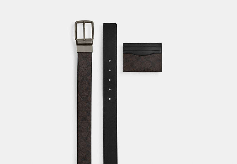 Boxed Card Case And Belt Set In Signature Canvas