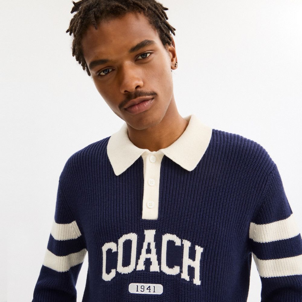 Knit Long Sleeve Graphic Polo