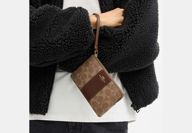 Corner Zip Wristlet In Signature Canvas With Stripe