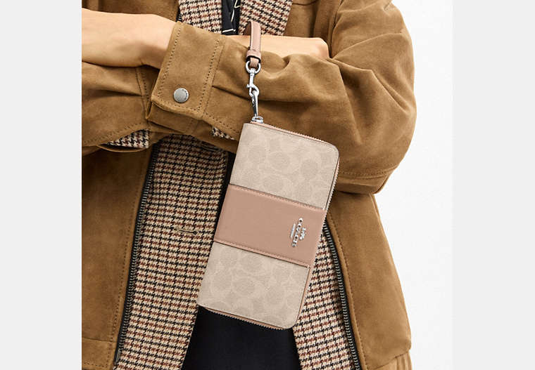 Long Zip Around Wallet In Signature Canvas With Stripe