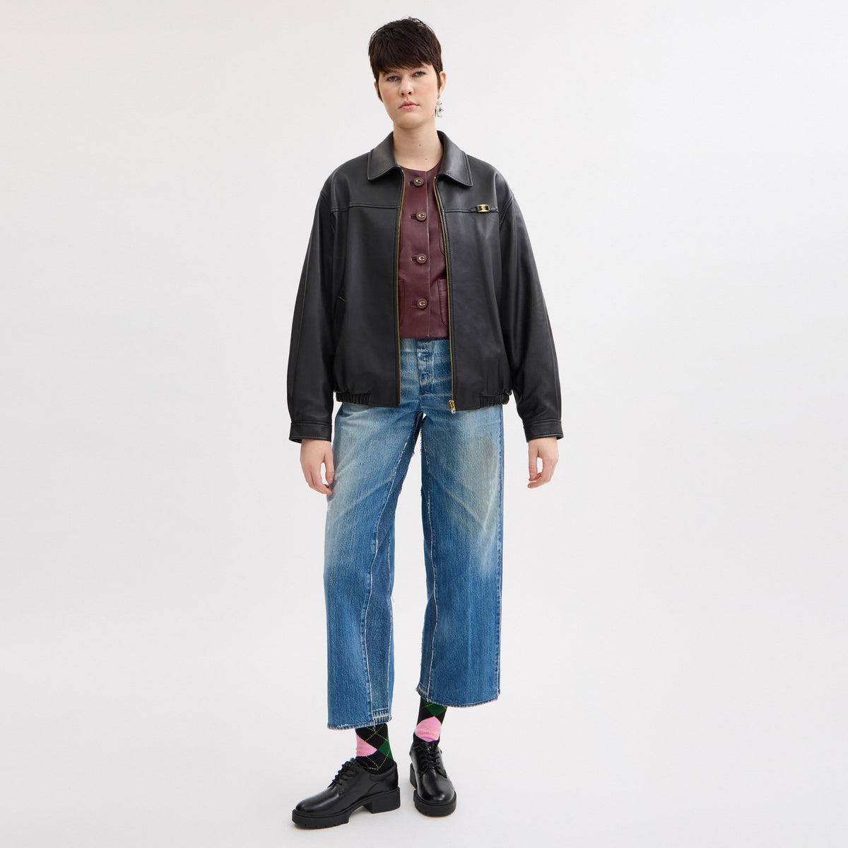 Heritage C Plaque Oversized Leather Jacket