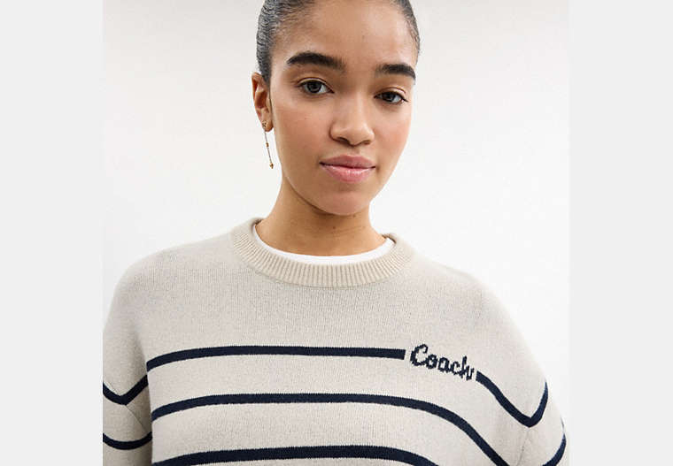 Cursive Signature Striped Cropped Sweater