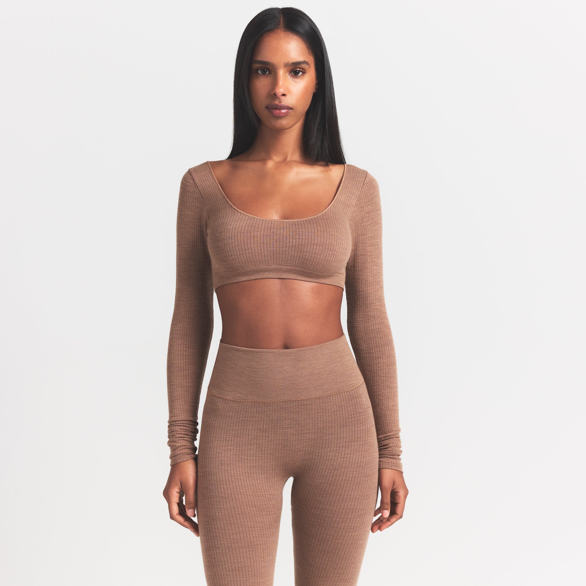 Wool Rib Long Sleeve Super Cropped Top