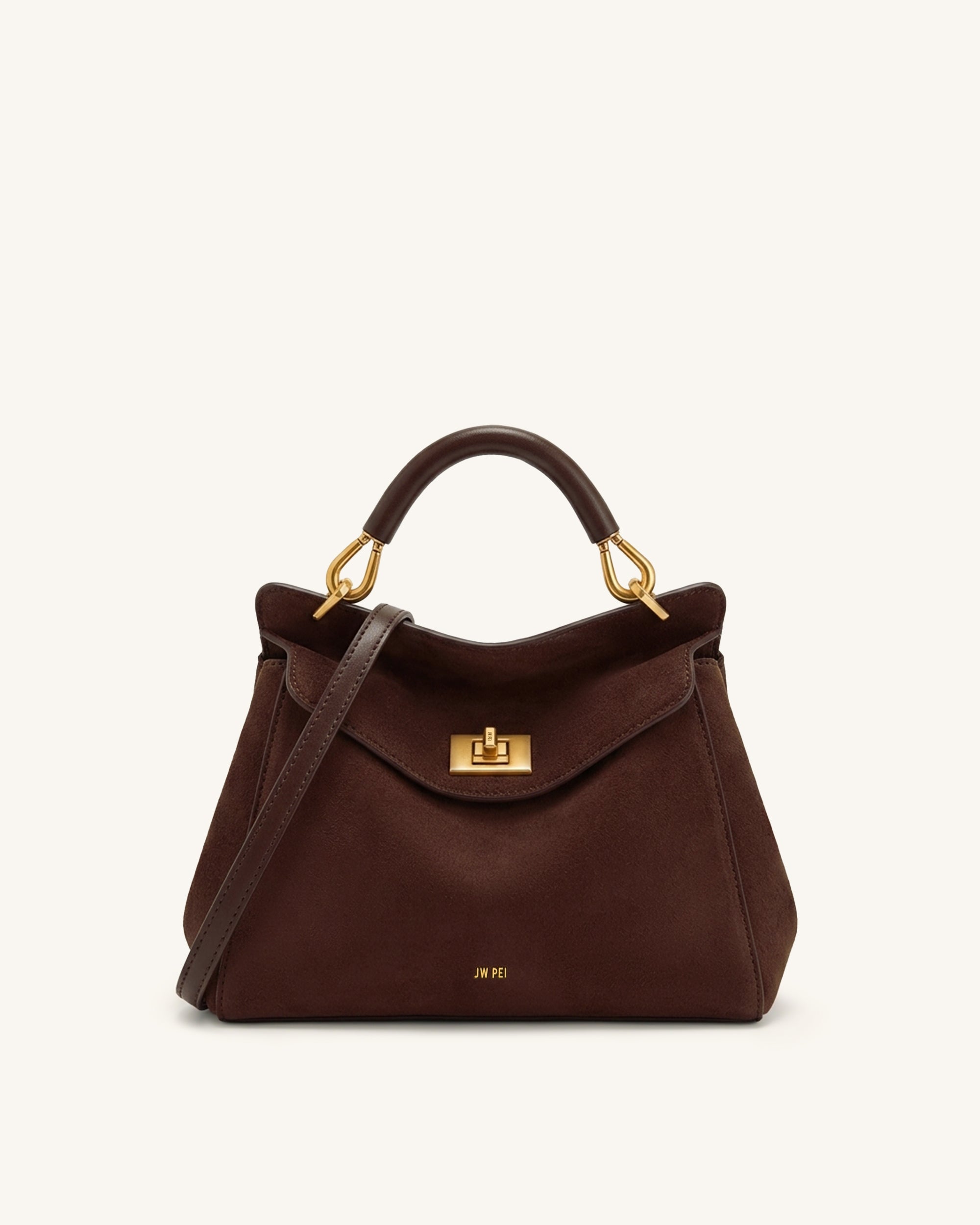 Lucia Classic Faux Suede Top Handle Bag - Taupe