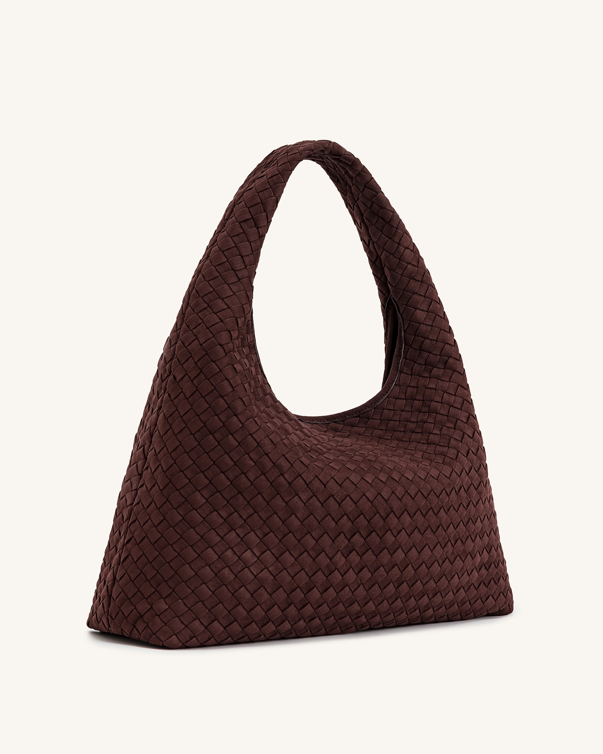 Laura Faux Suede Woven Shoulder Bag - Dark Brown