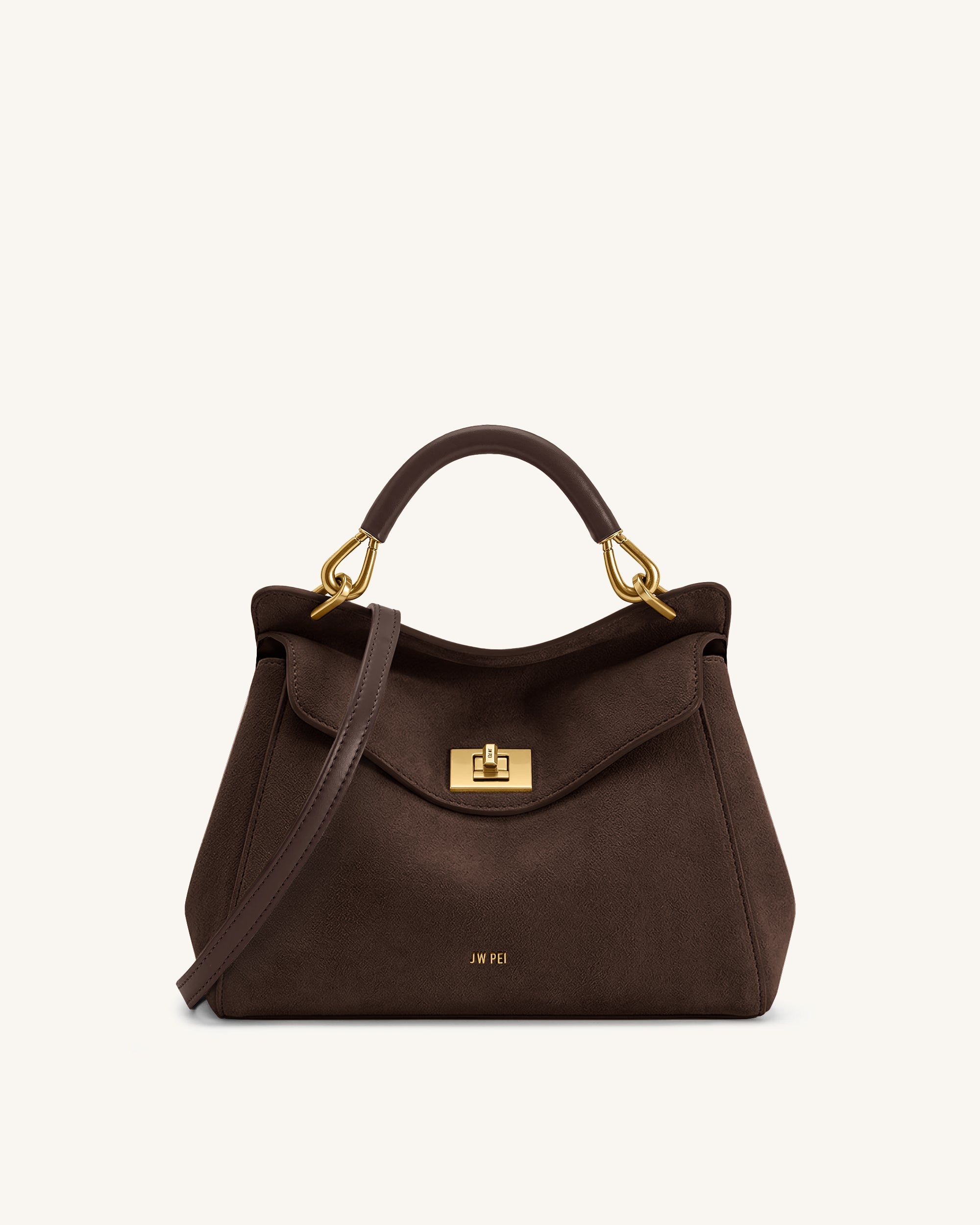 Lucia Classic Faux Suede Top Handle Bag - Taupe