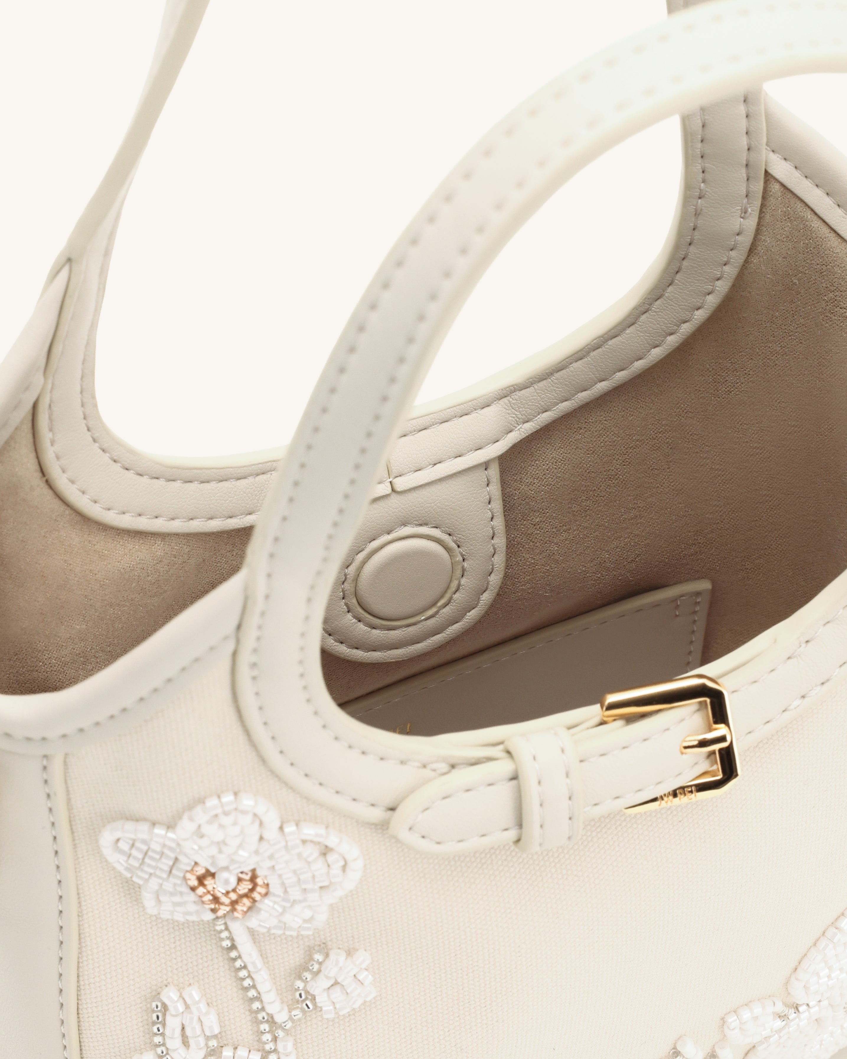 Brooke Mini Belted Embellished Orchid Beaded Top Handle Bag - Ivory