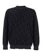 Fendi Grey Crewneck Sweater with All-Over FF Motif in Wool Man