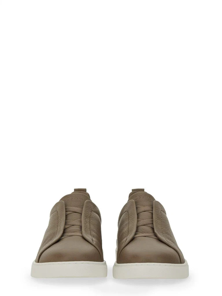 Zegna Men’s Beige Deer Leather Sneakers