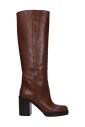 Prada Brown Leather Block Heel Knee-High Boots