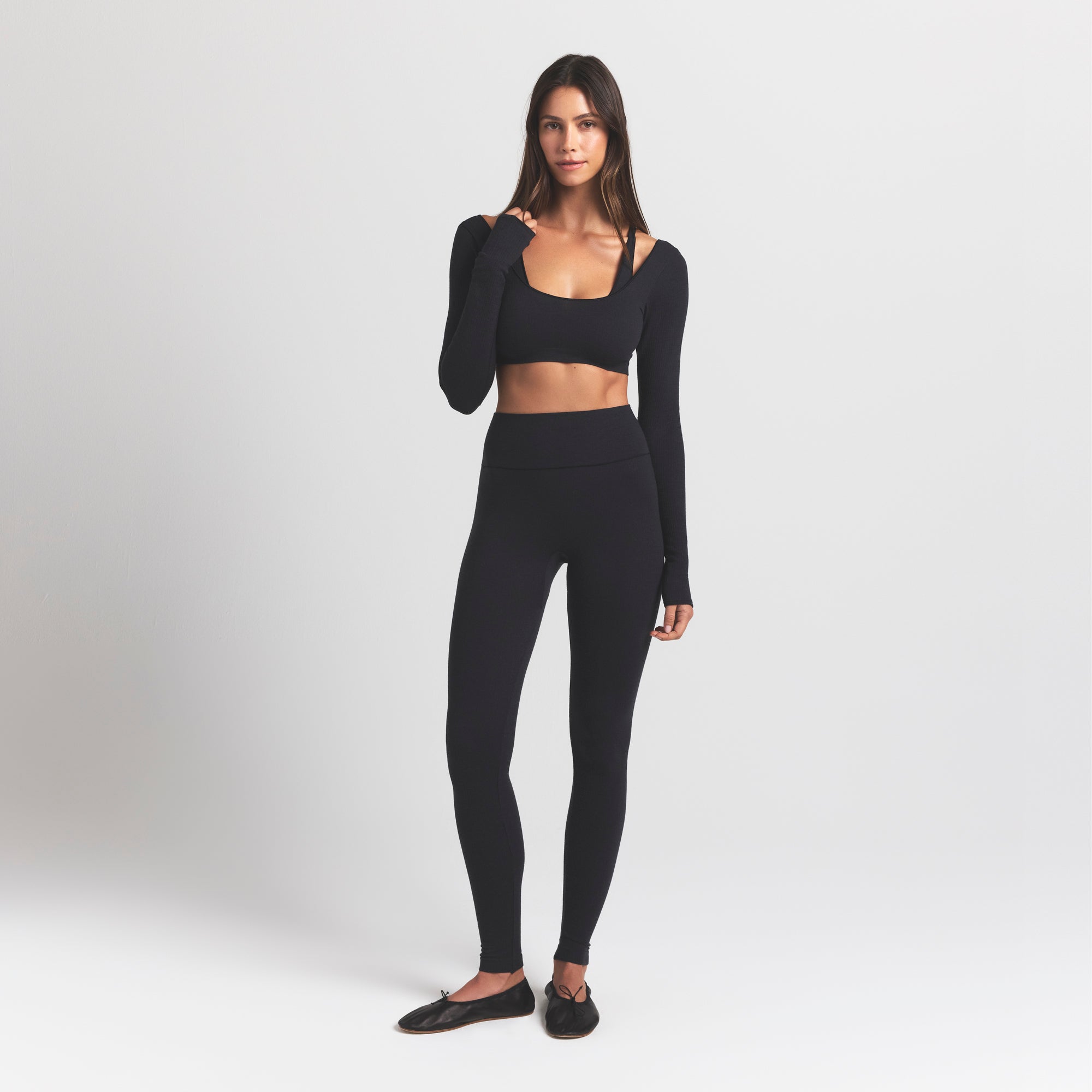 Wool Rib Long Sleeve Super Cropped Top