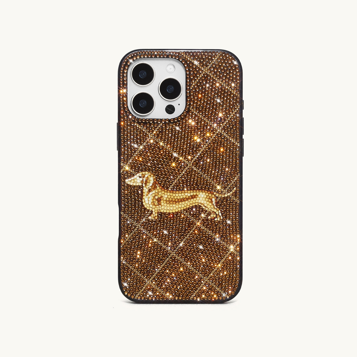 Dachshund Motif Artificial Crystal Phone Case - Brown