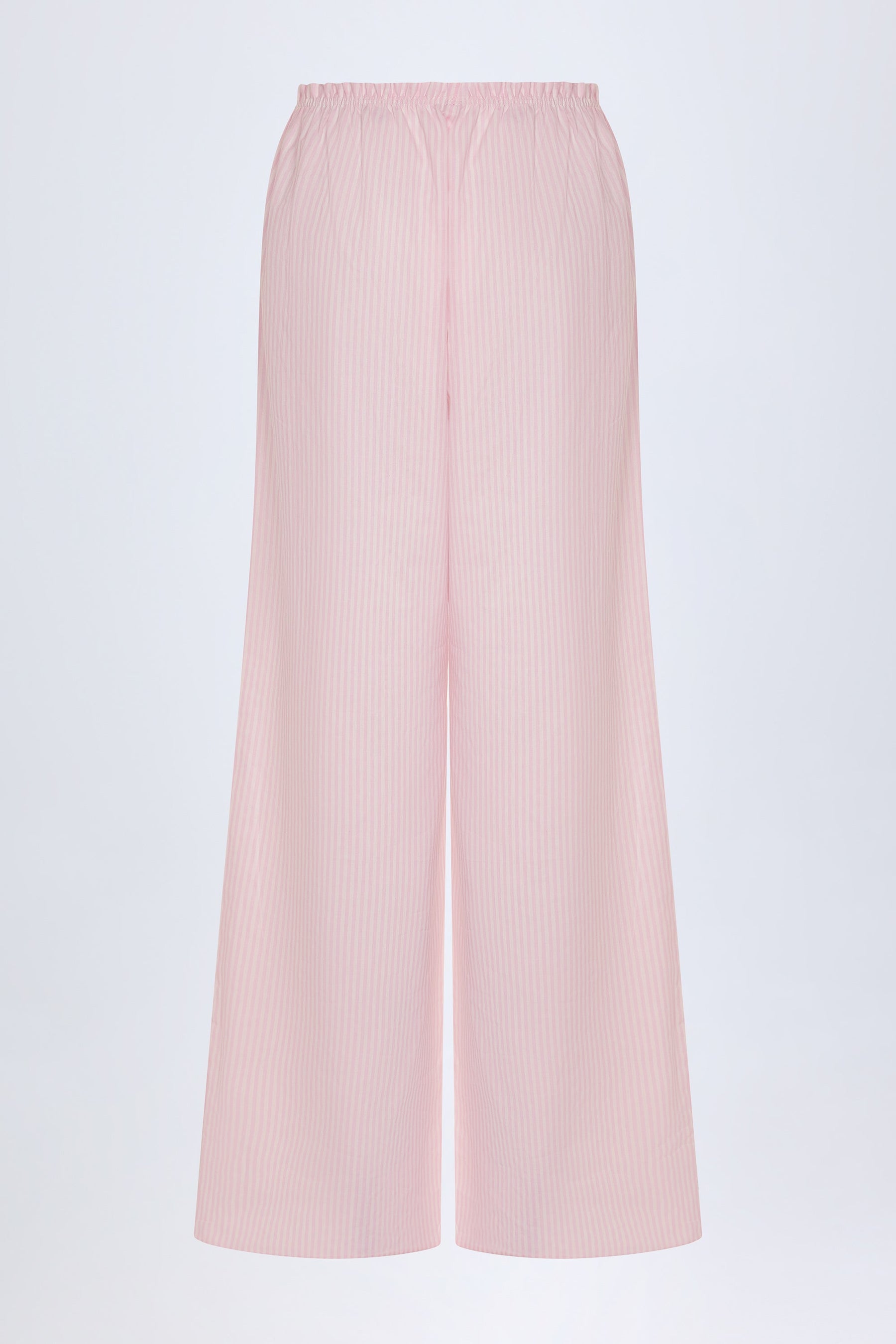 Wide-Leg Cotton-Poplin Trousers in Pink & White Stripe
