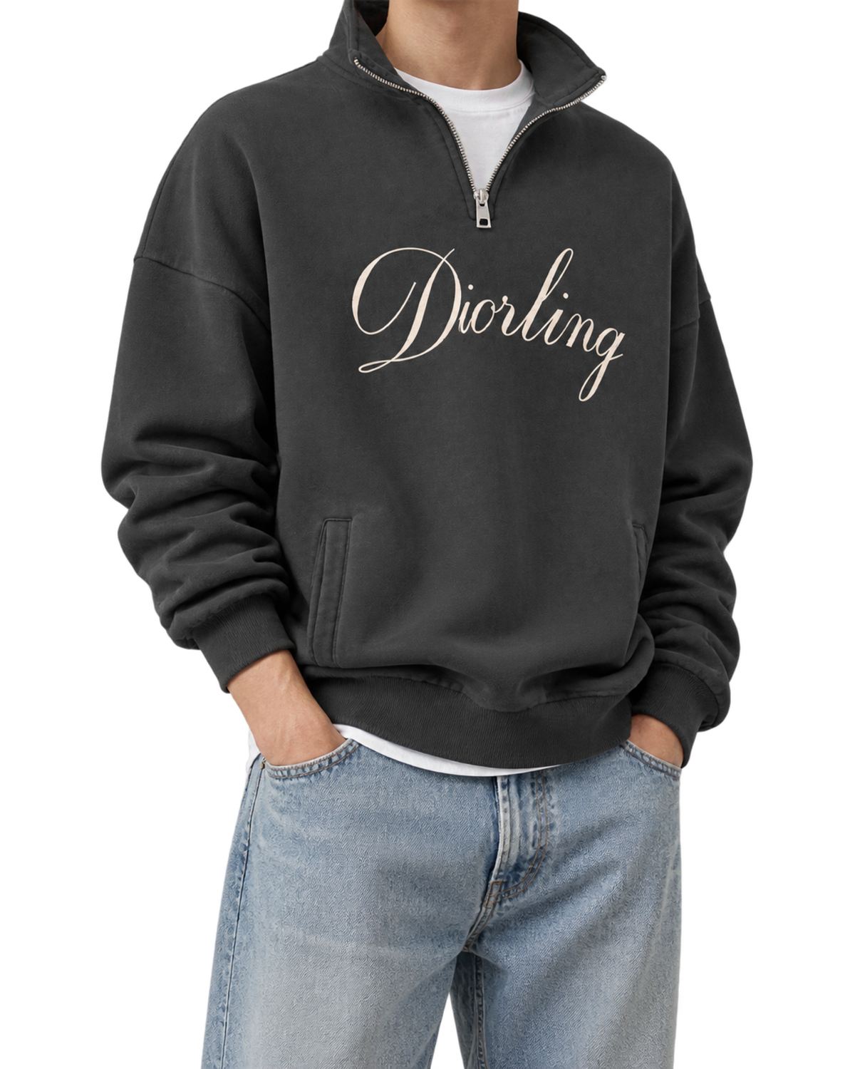 Dior Diorling Sweatshirt With Zip On The Collar In Gray