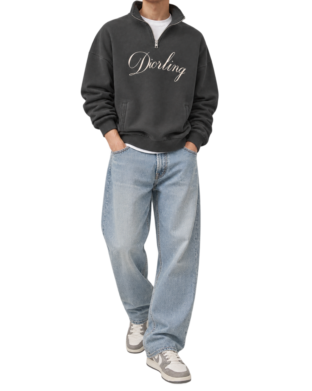 Dior Diorling Sweatshirt With Zip On The Collar In Gray
