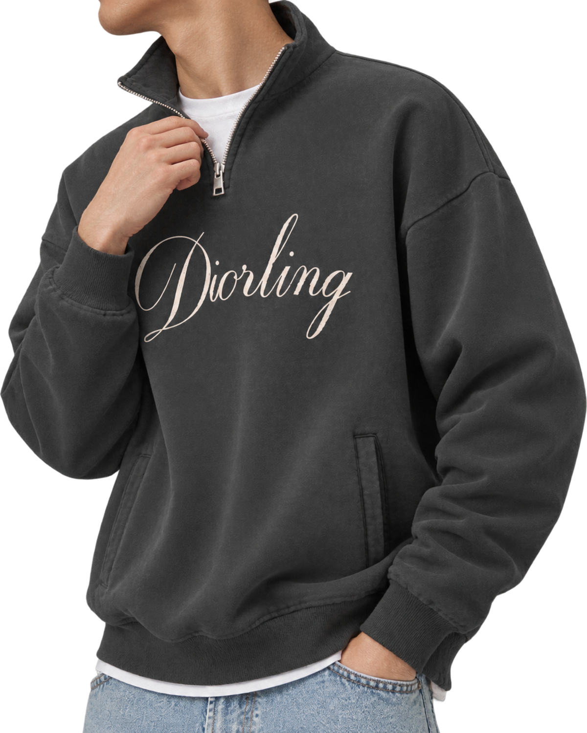 Dior Diorling Sweatshirt With Zip On The Collar In Gray