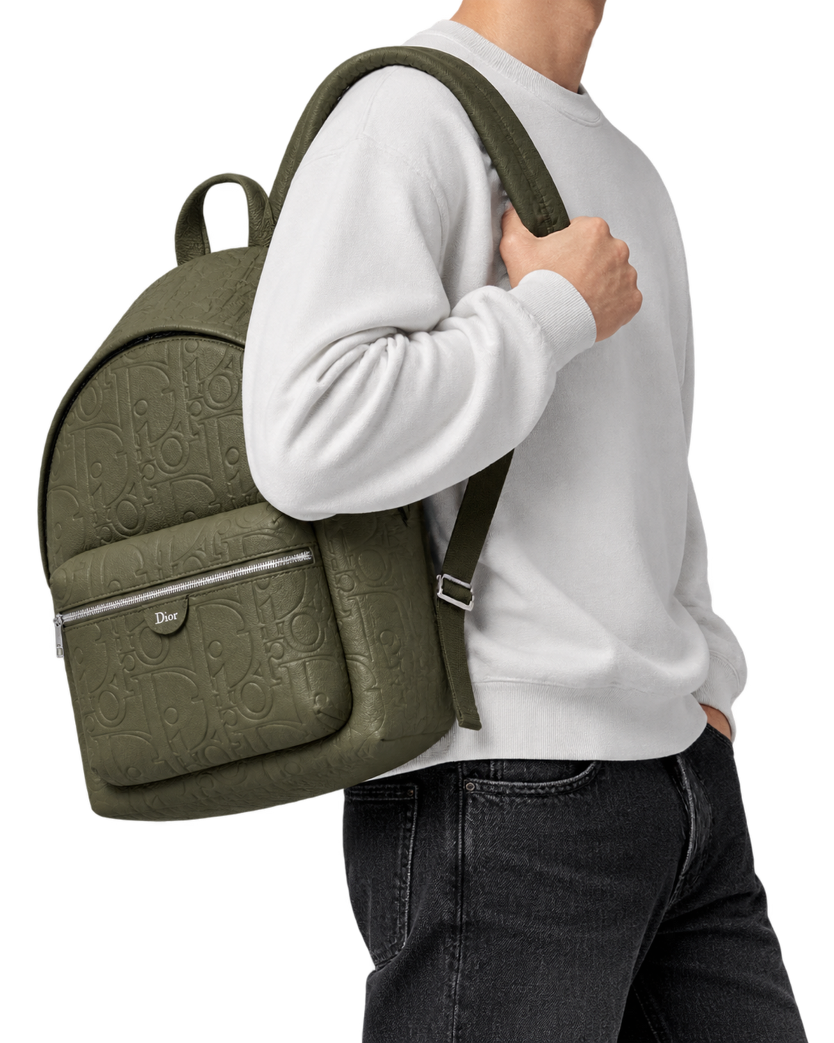Dior Rider Zipped Backpack Khaki Dior Gravity Grained Leather