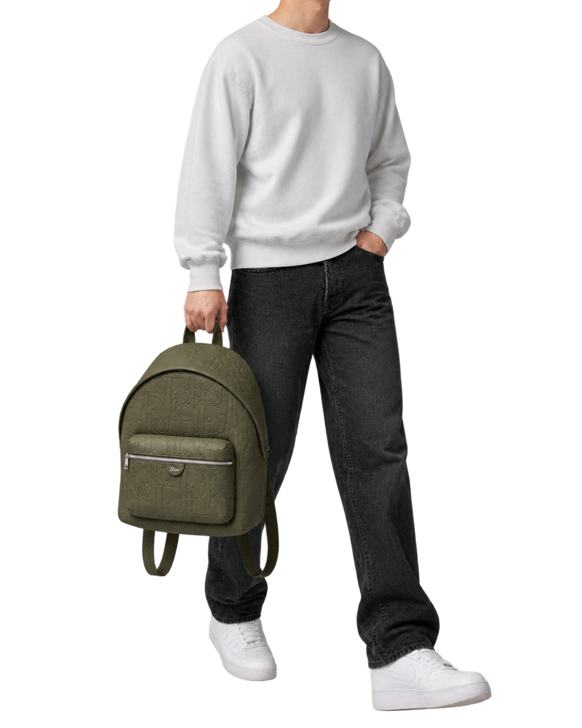 Dior Rider Zipped Backpack Khaki Dior Gravity Grained Leather