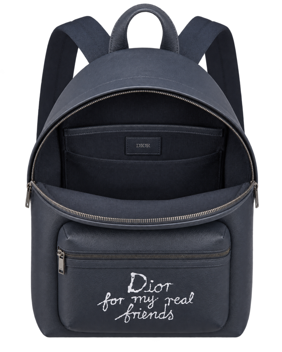 Dior x Hylton Nell Rider 2.0 Zip Backpack Grained Calfskin Print Navy Blue White