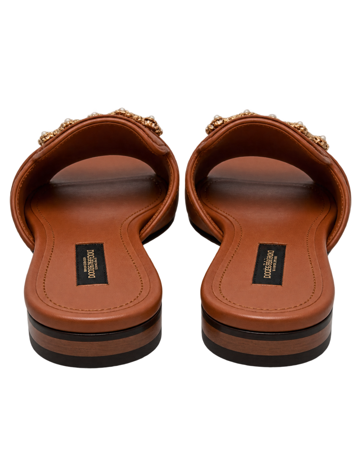 Dolce & Gabbana Brown Leather DG Amore Flat Slides