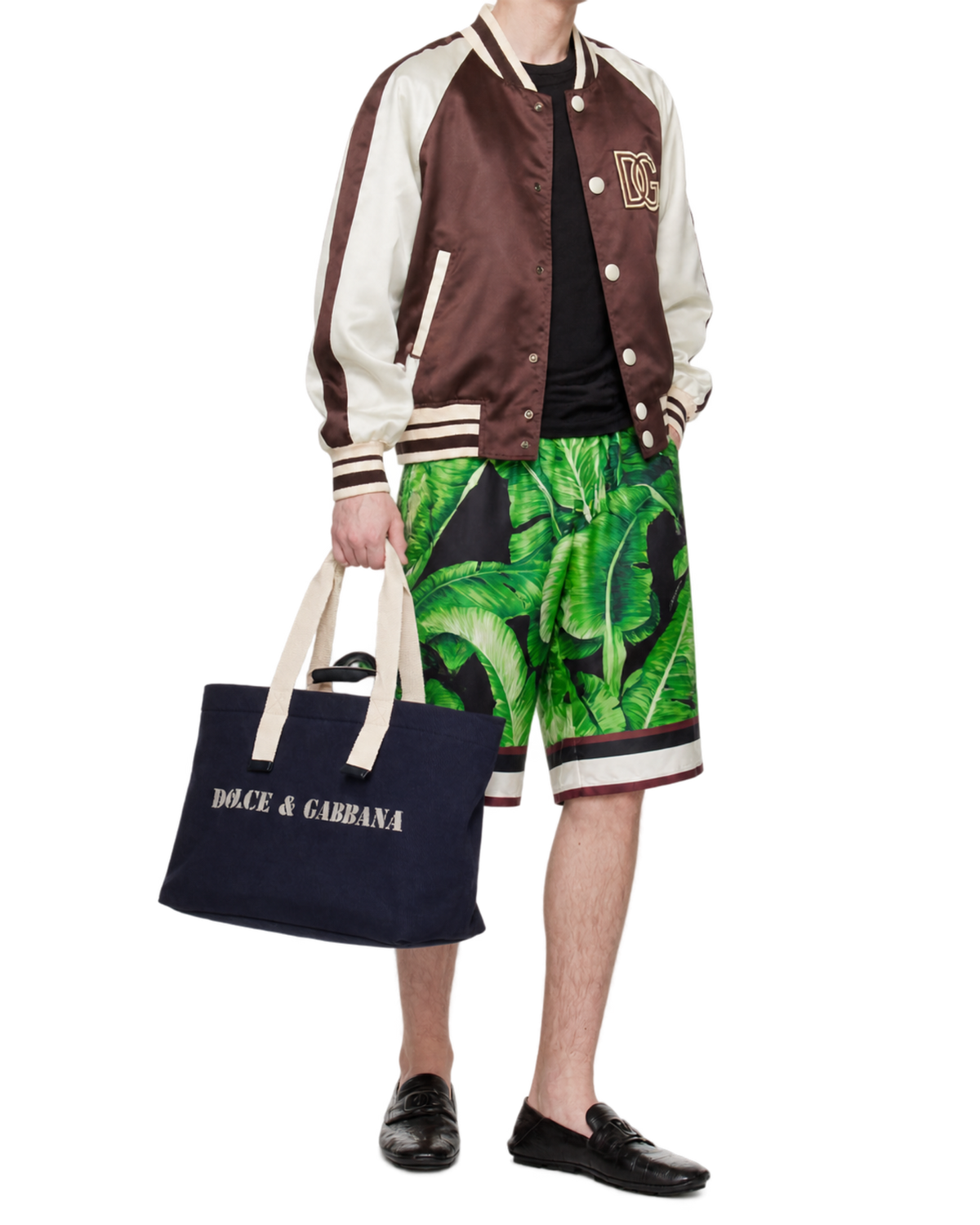 Dolce&Gabbana Navy Printed Drill Holdall Tote