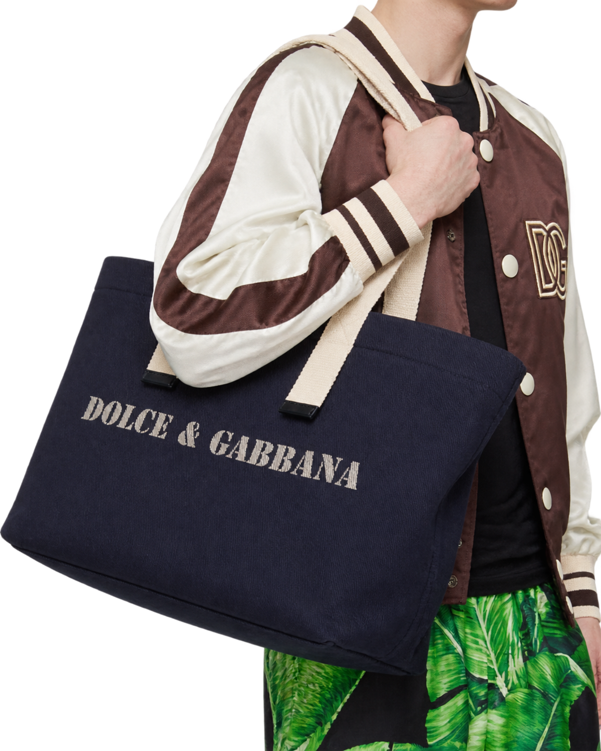 Dolce&Gabbana Navy Printed Drill Holdall Tote