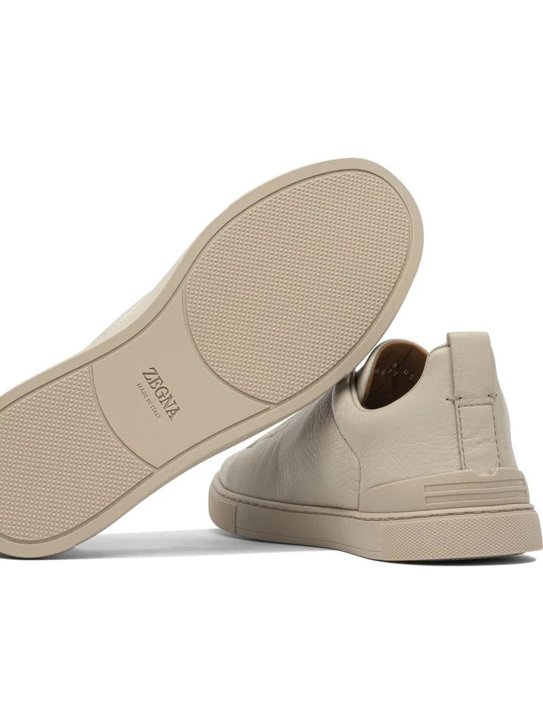 Zegna Men’s Beige Leather Sneakers – Made in Italy | 100% Leather Upper & Rubber Sole