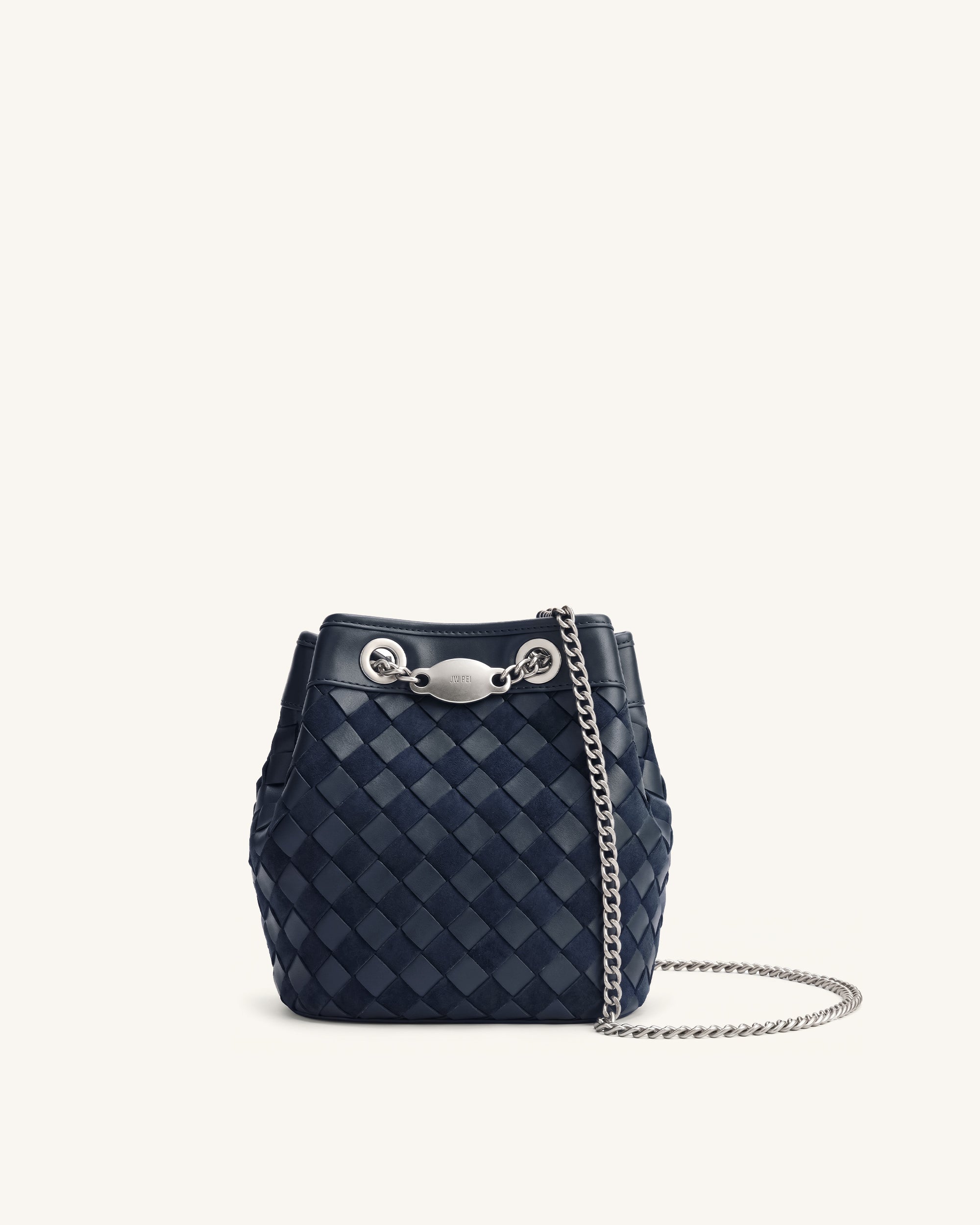 Yara Faux Suede Hand-Woven Bucket Bag - Grey