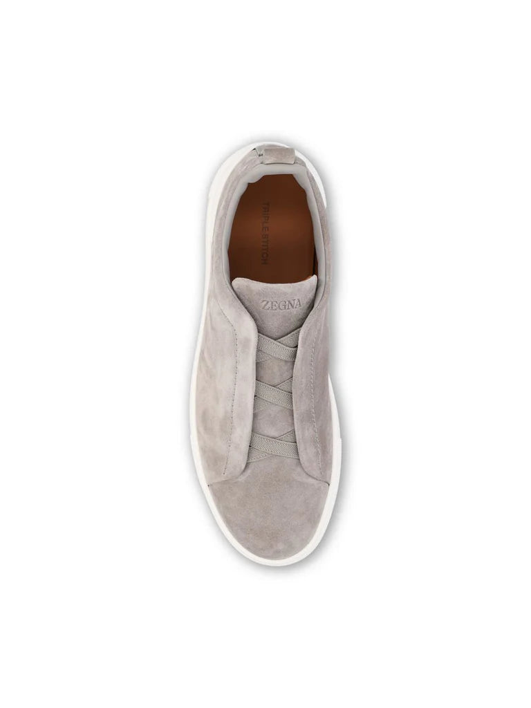 Zegna Grey Suede Triple Stitch™ Luxury Slip-On Sneakers for Men