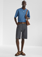 Fendi Blue Bermuda with Belt Loops and All-Over FF Motif in Cotton Man
