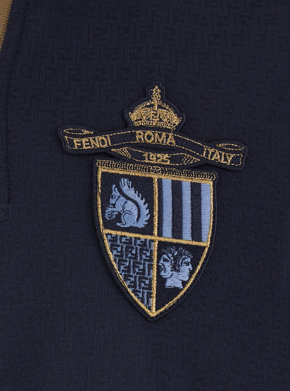 Fendi Blue Polo with All-Over Tone-on-Tone FF Motif and Fendi Club Patch on the Front in Tech Fabric Man