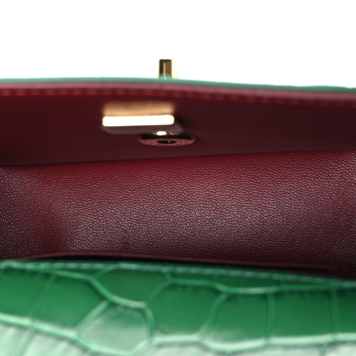 Chanel Calfskin Crocodile Embossed Turn Around Mini Flap Emerald