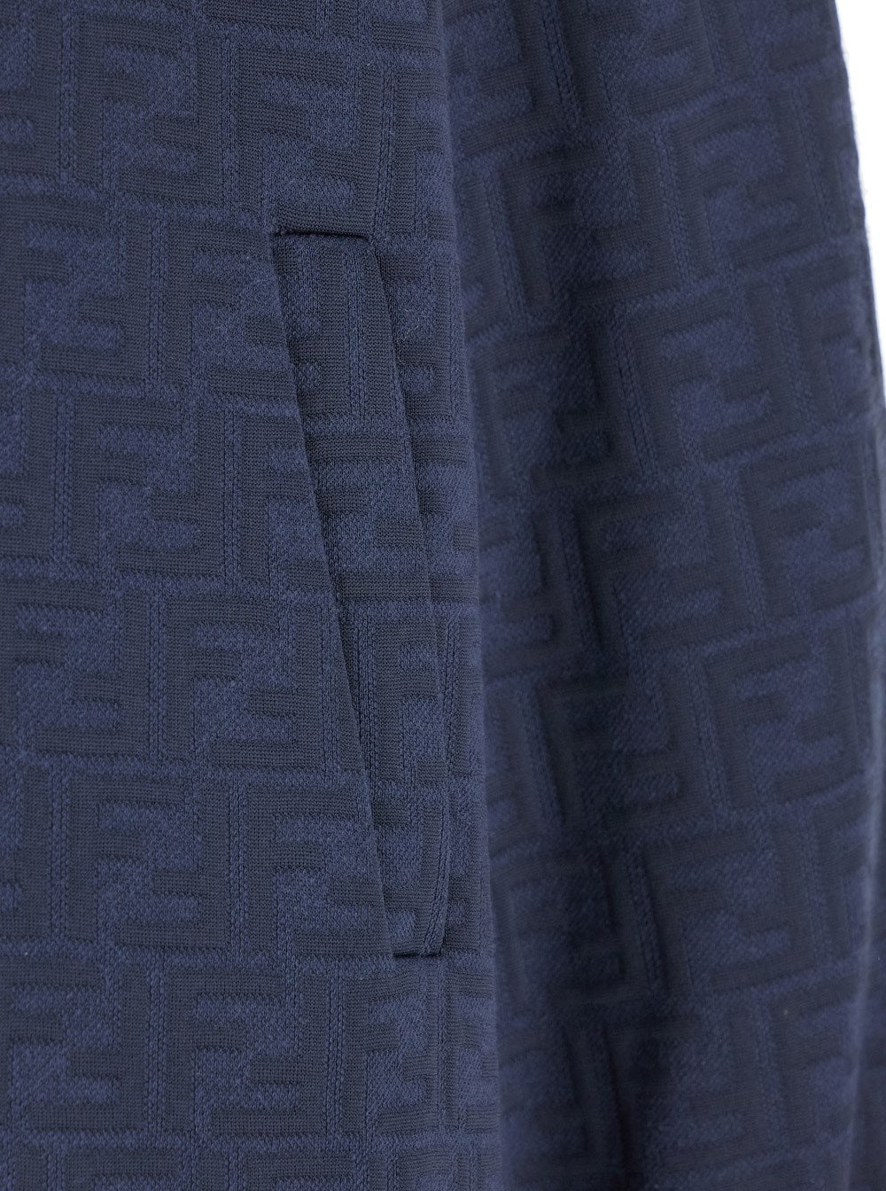 Fendi Blue Sweatshirt with High Neck and All-Over Embossed FF Motif in Cotton Blend Man