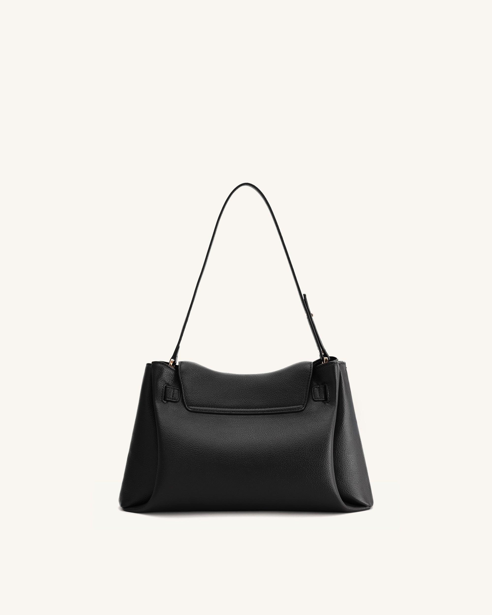 Rhea Pebbled Double Buckle Shoulder Bag - Black