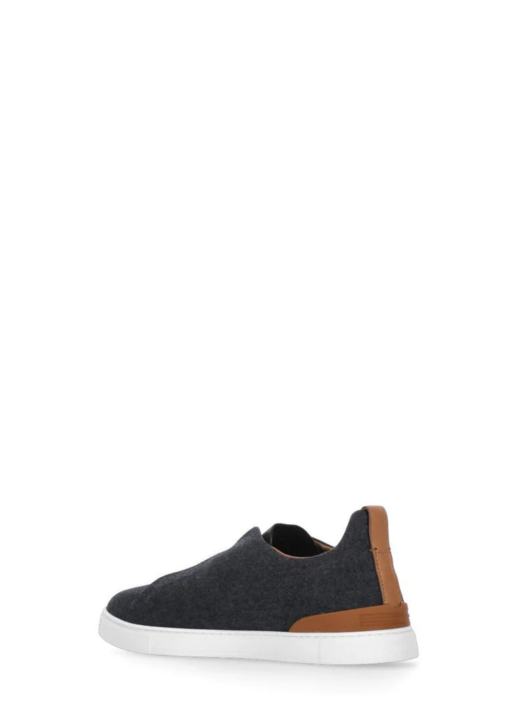 Zegna Men’s Grey Leather & Wool Slip-On Sneakers – Sanitized® Insole, Contrast Sole