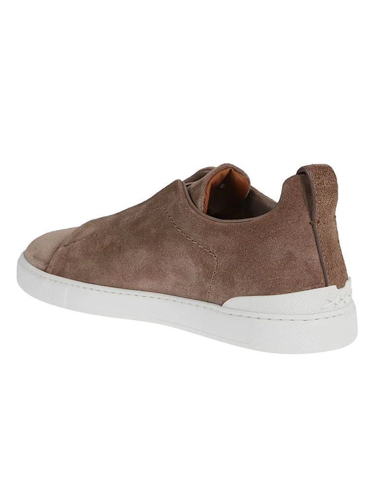 Zegna Men’s Triple Stitch™ Low-Top Sneakers in Brown Calf Leather