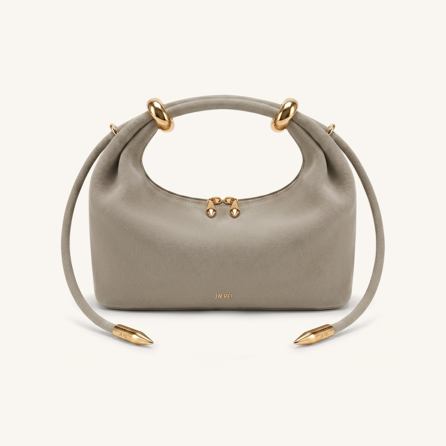 Ellie Faux Suede Metal Ring Embellished Top Handle Bag - Grey