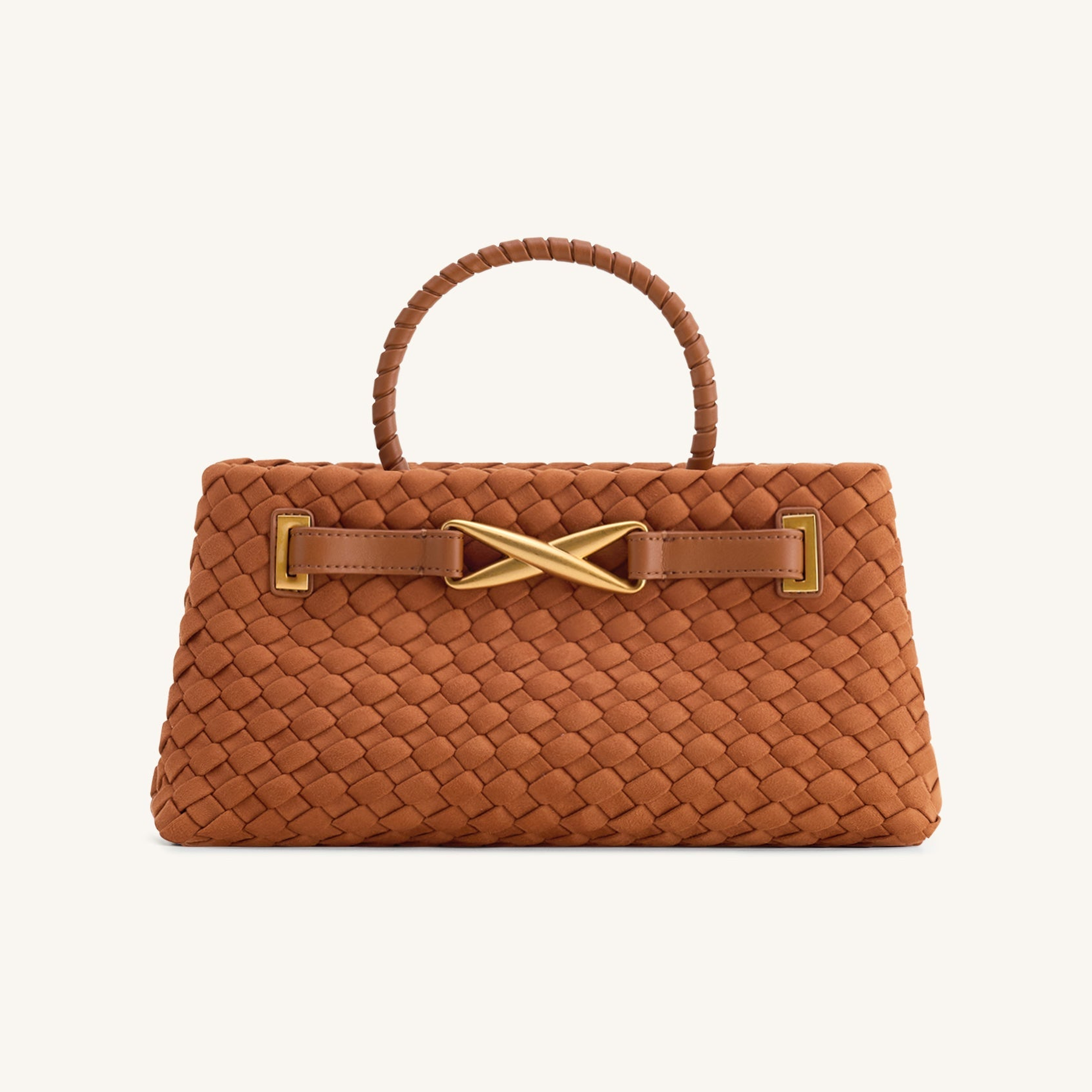 Elora Faux Suede Woven Tote Bag - Brown