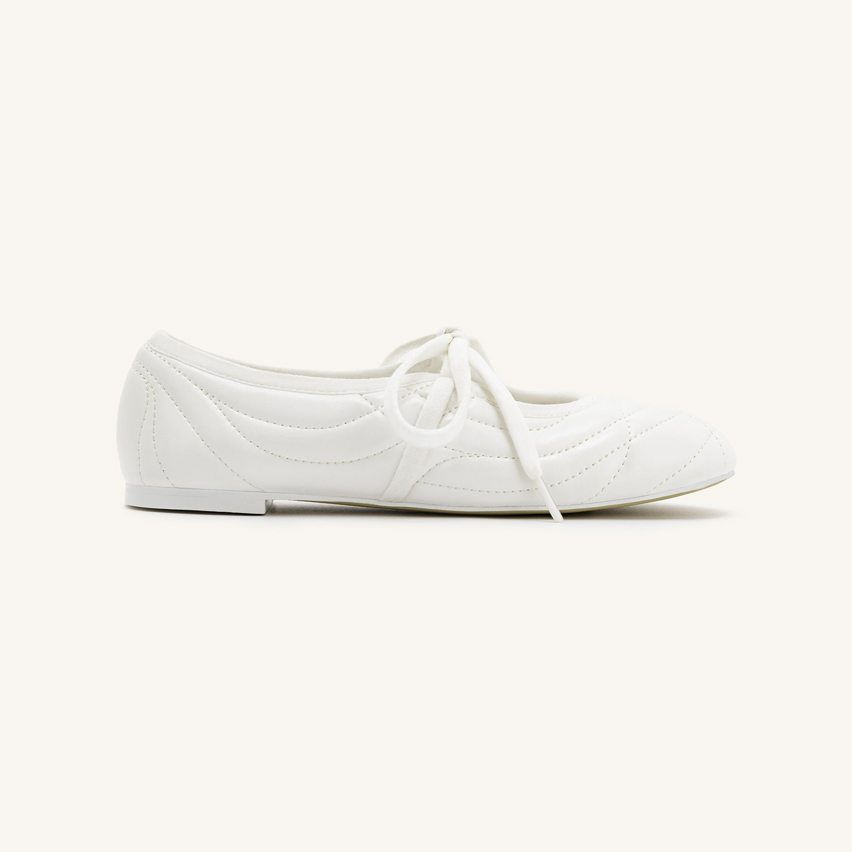 Erika Topstitching lace-up ballet Flats- White