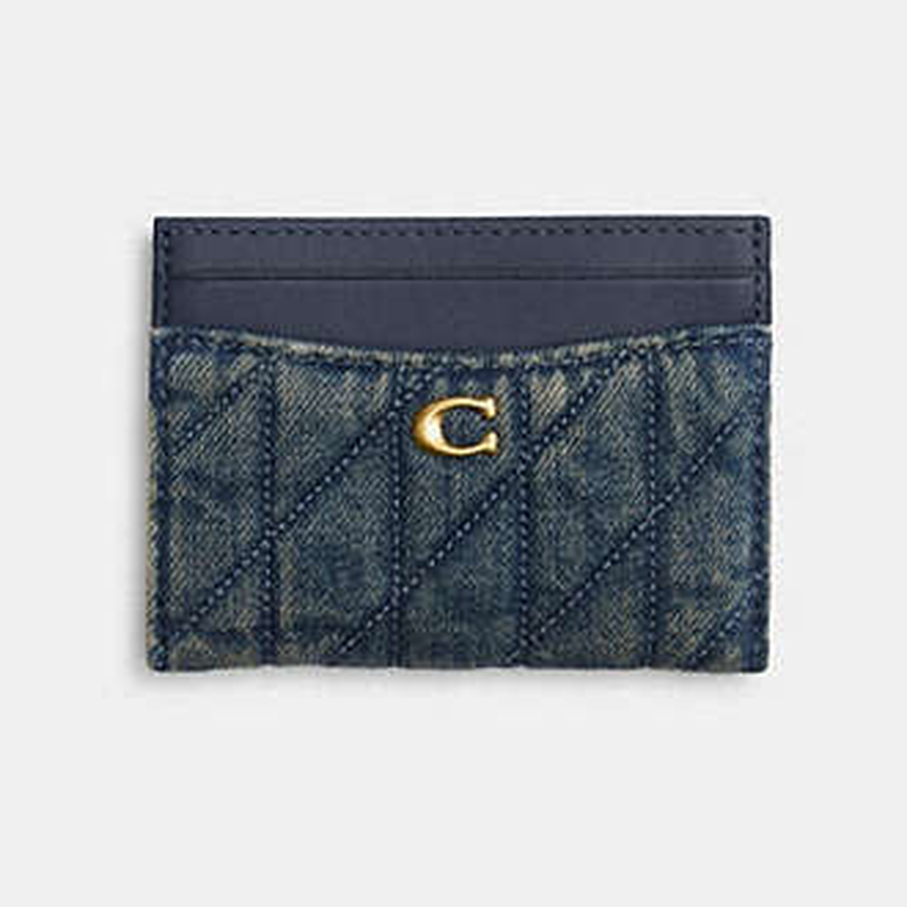 Essential Card Case In Regenerative Cotton Denim With Quilting