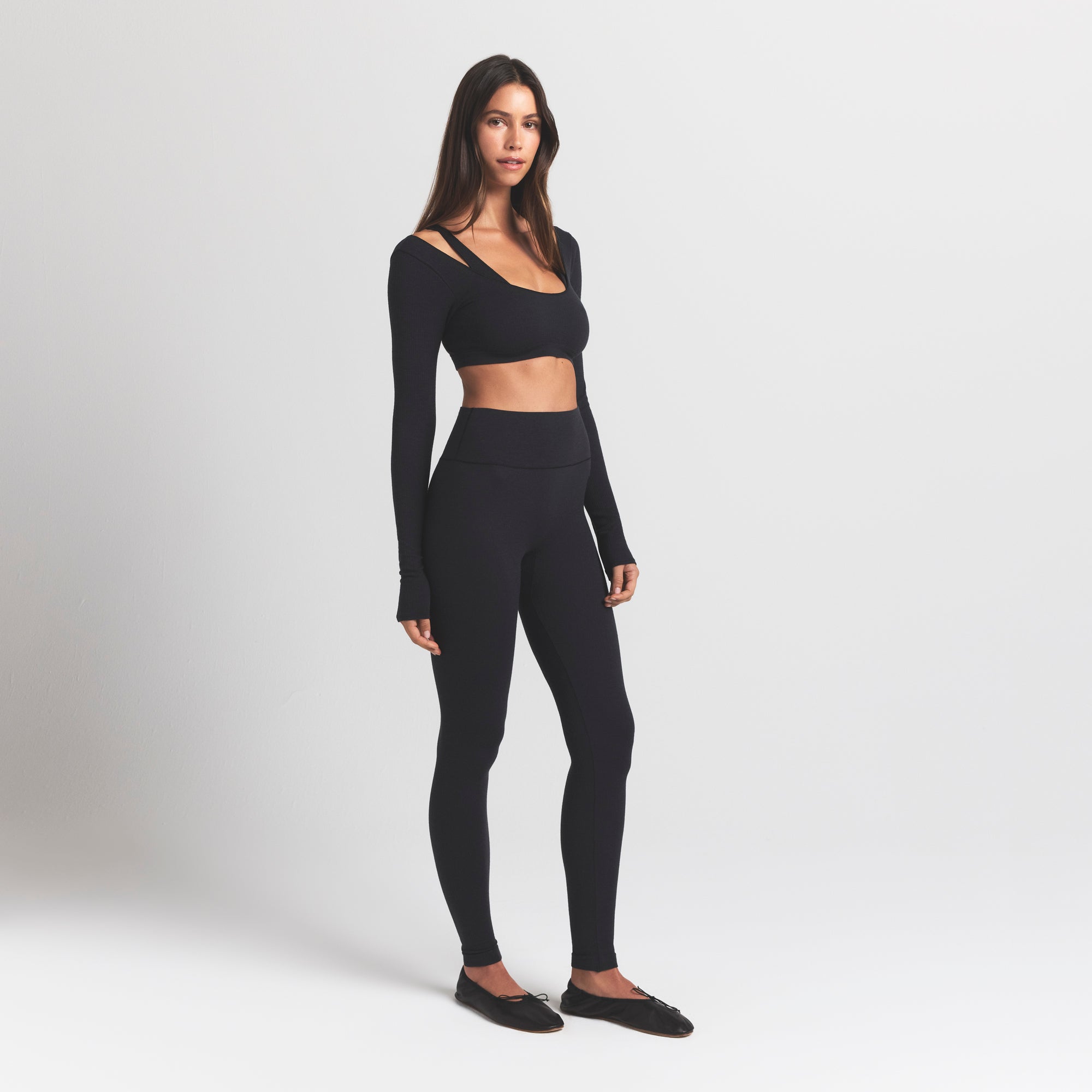 Wool Rib Long Sleeve Super Cropped Top