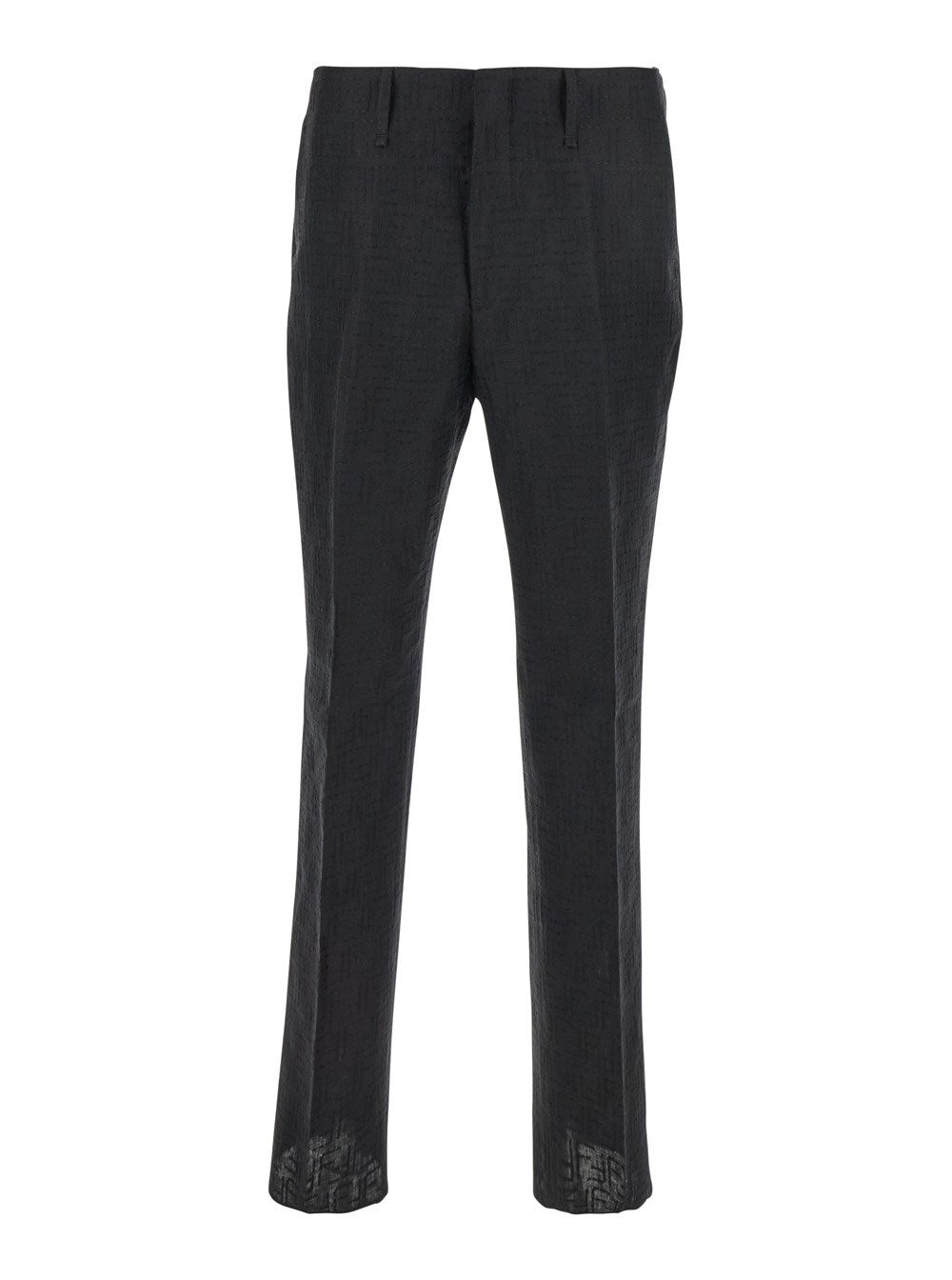 Fendi Black Pants with Belt Loops amd All-Over FF Embroidery in Linen Man