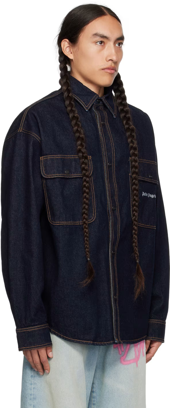 Navy Embroidered Denim Shirt