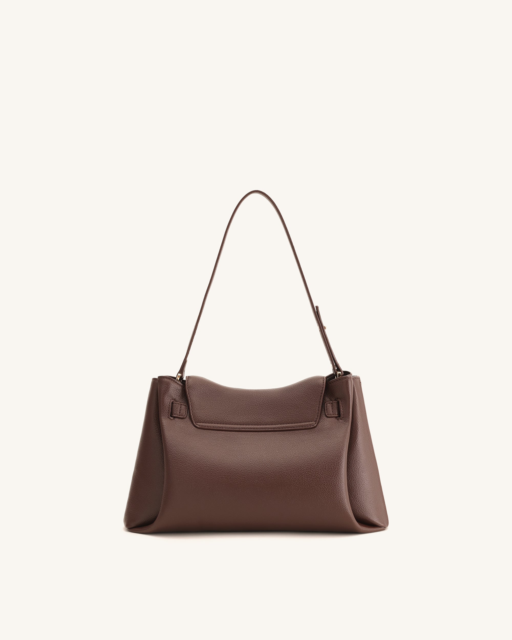 Rhea Pebbled Double Buckle Shoulder Bag - Dark Brown
