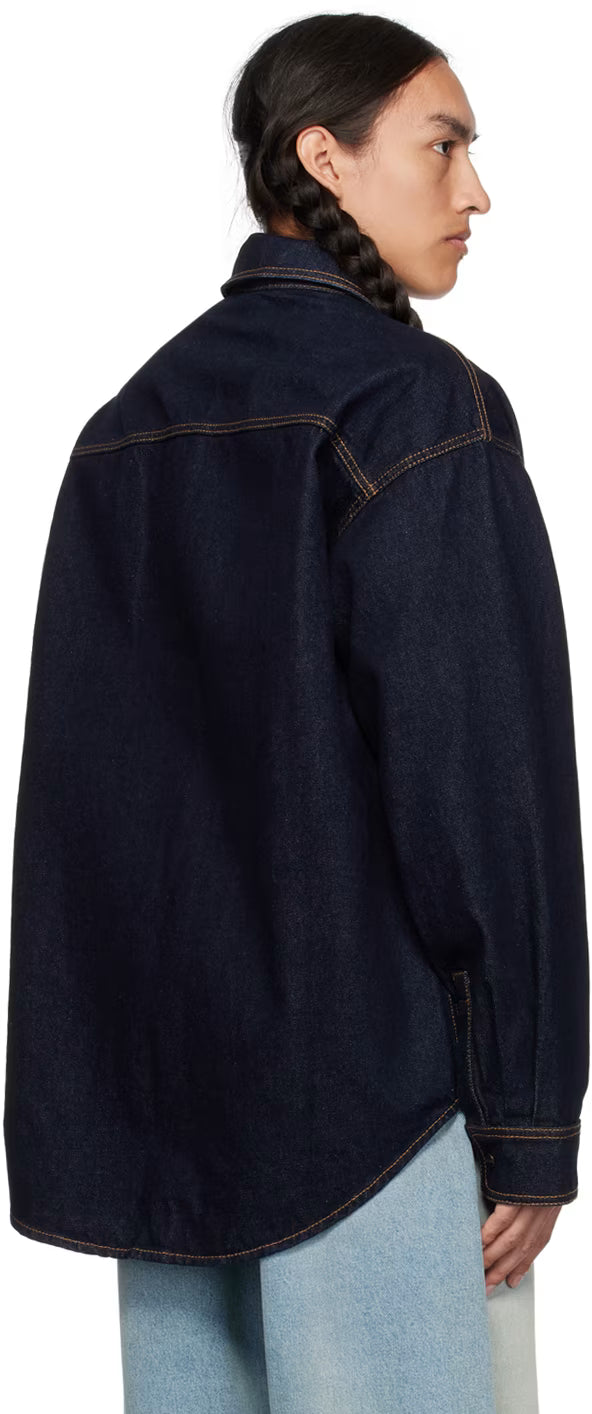 Navy Embroidered Denim Shirt