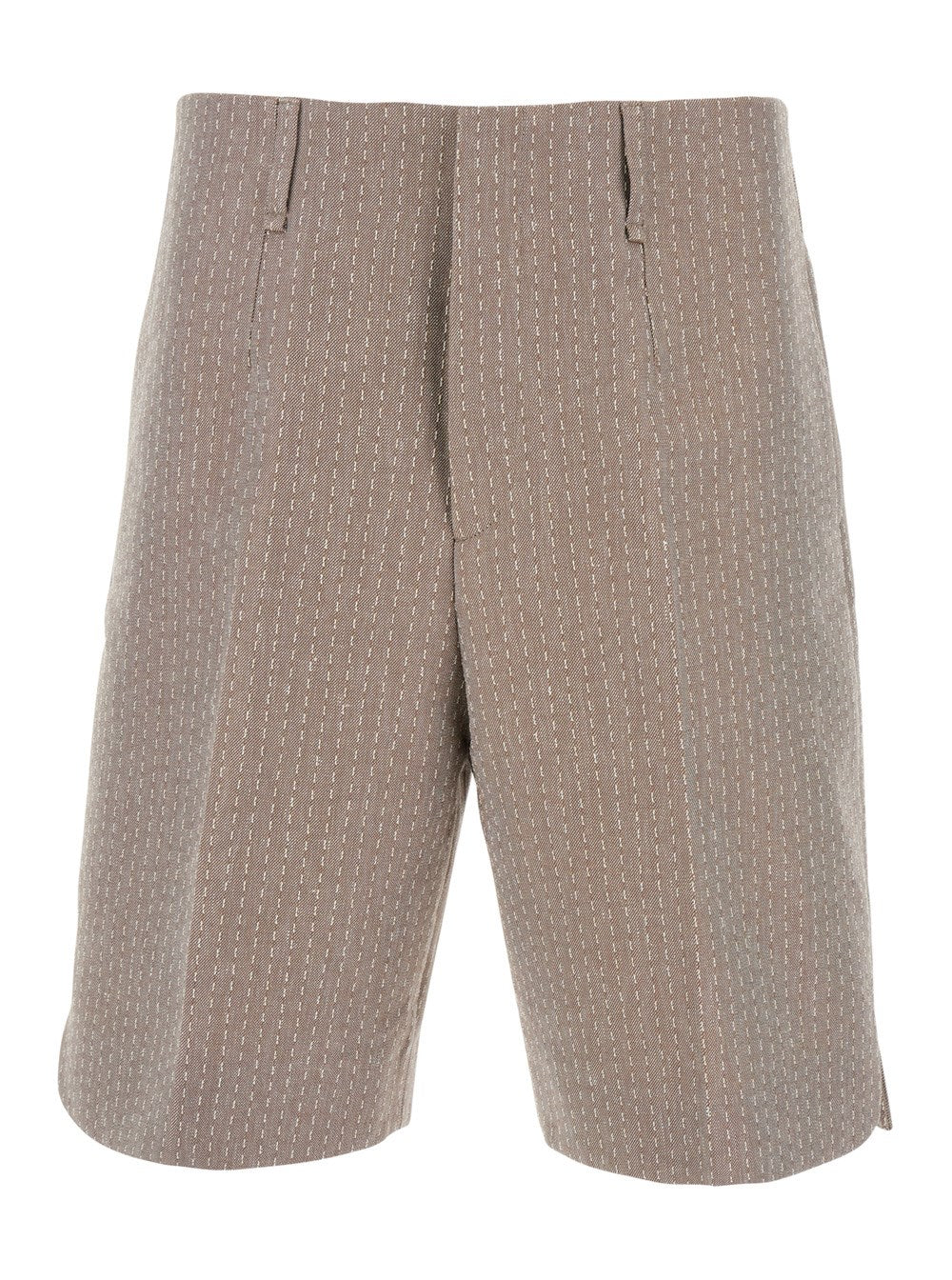 Fendi Beige Bermuda Pants with Belt Loops in Cotton and Linen Blend Man